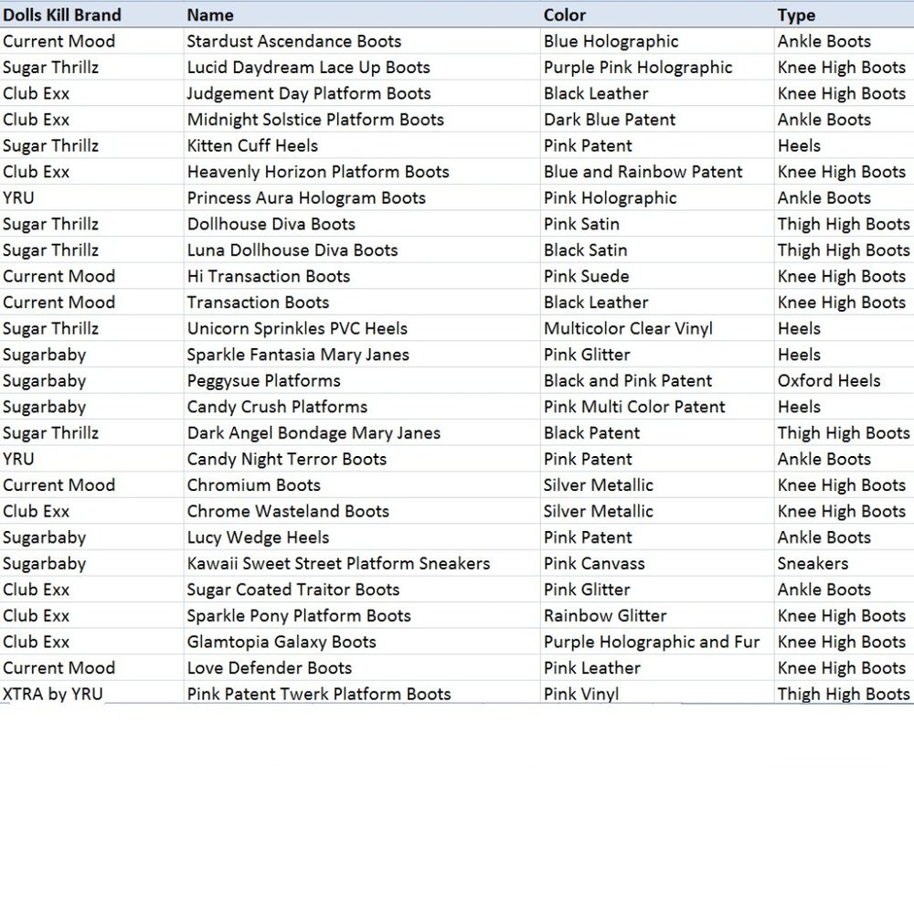 ISO Dolls Kill Shoe Buy List - 75+ Pairs!  Sell Me Your Size 10, 11, 12 Shoes =)